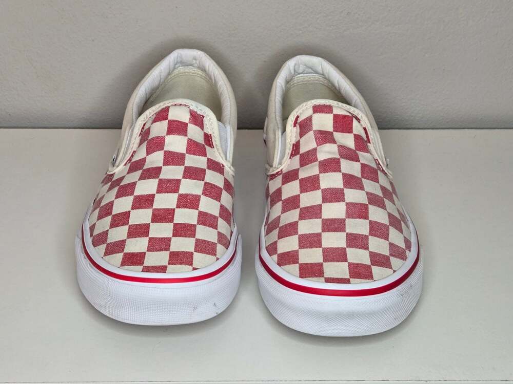Vans Classic Slip-On Checkerboard Racing Red/White Sneakers - Picture 3 of 7